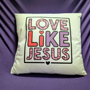 Love Like Jesus Graphic Throw Pillow - White with Pink & Purple